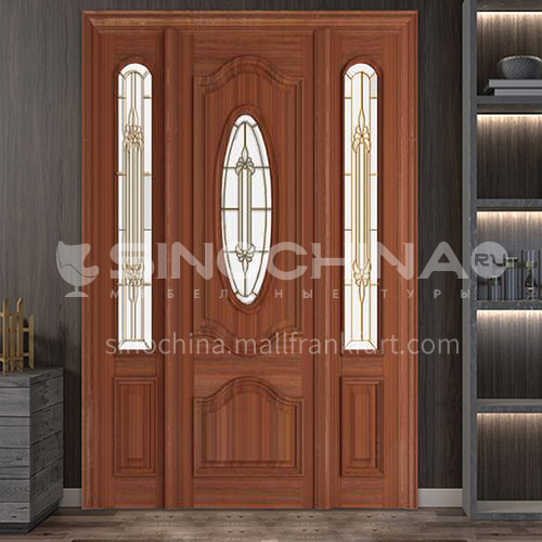 Thai oak door log solid wood double door outdoor wooden door craft glass11